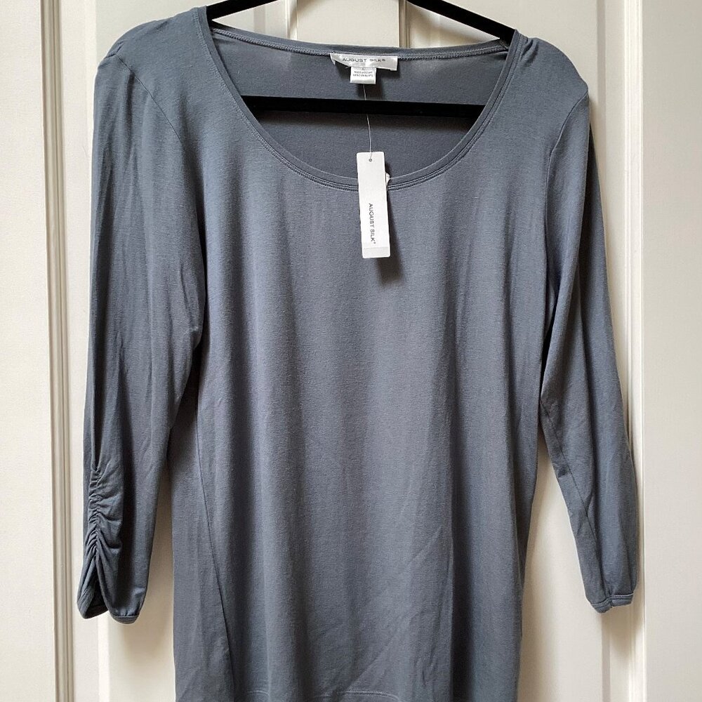 August Silk gray top, size large (runs small) NWT